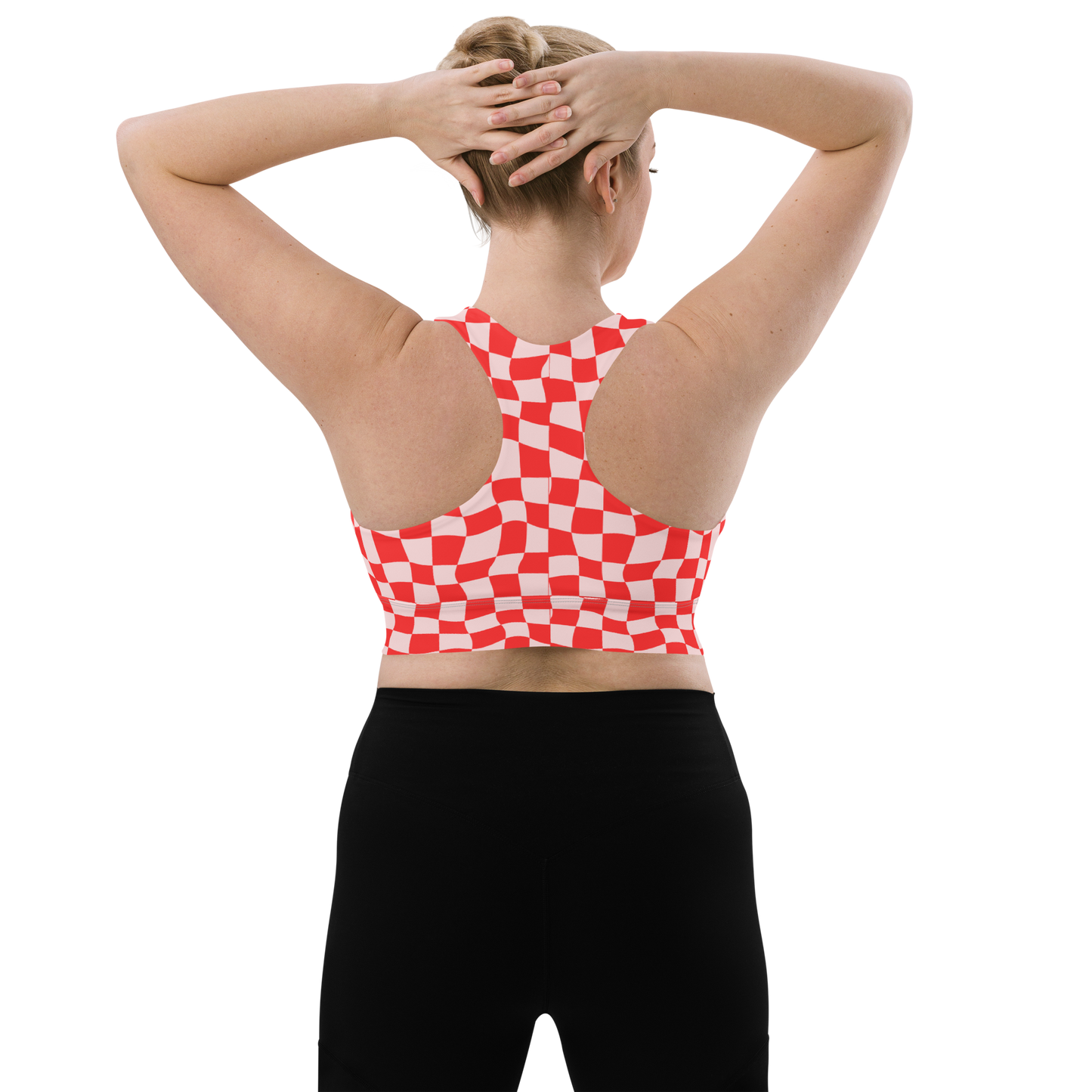 Red Checkered Longline Sports Bra