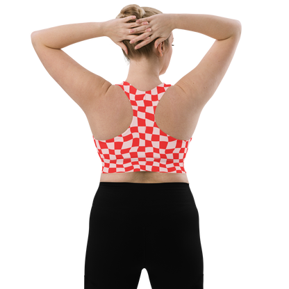 Red Checkered Longline Sports Bra