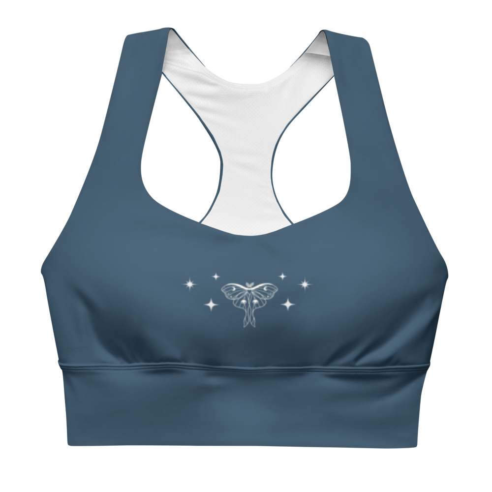 Teal Moth Longline Sports Bra