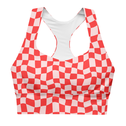 Red Checkered Longline Sports Bra