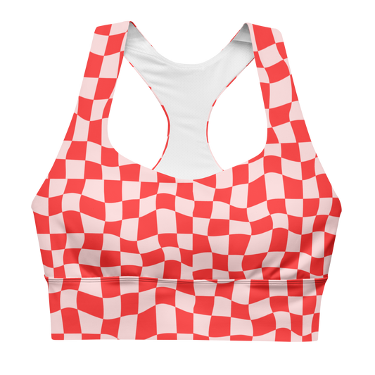 Red Checkered Longline Sports Bra