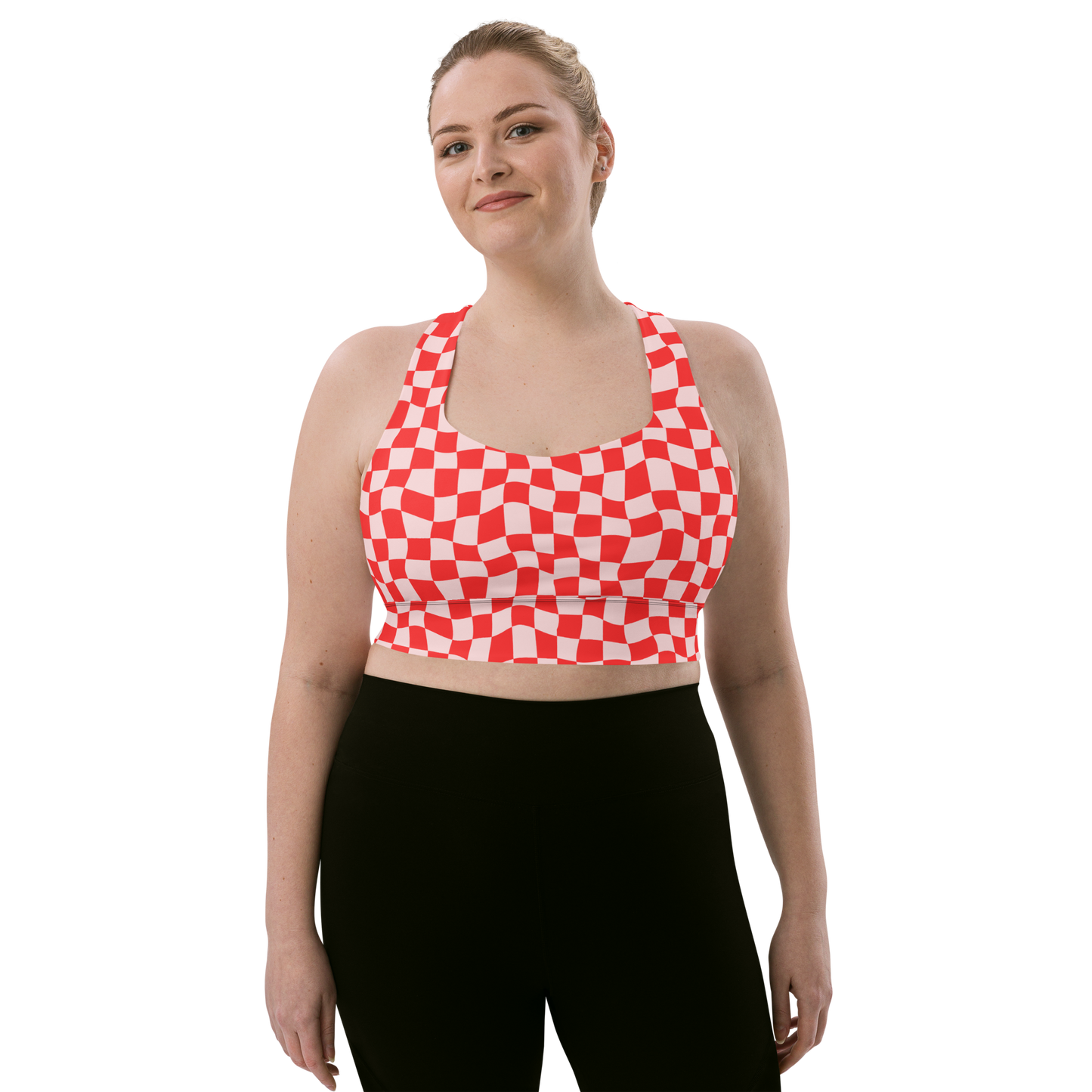 Red Checkered Longline Sports Bra