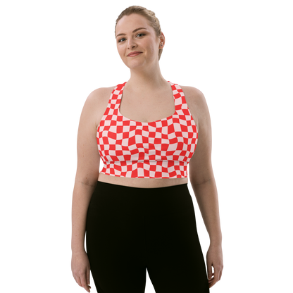 Red Checkered Longline Sports Bra