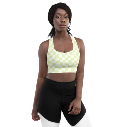 Lime Checkered Longline Sports Bra