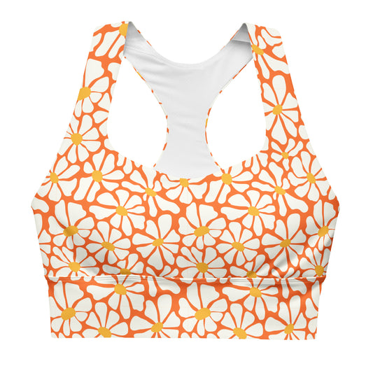 Orange Daisy Longline Sports Bra