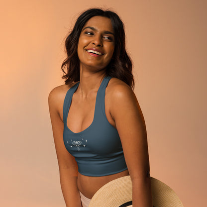 Teal Moth Longline Sports Bra