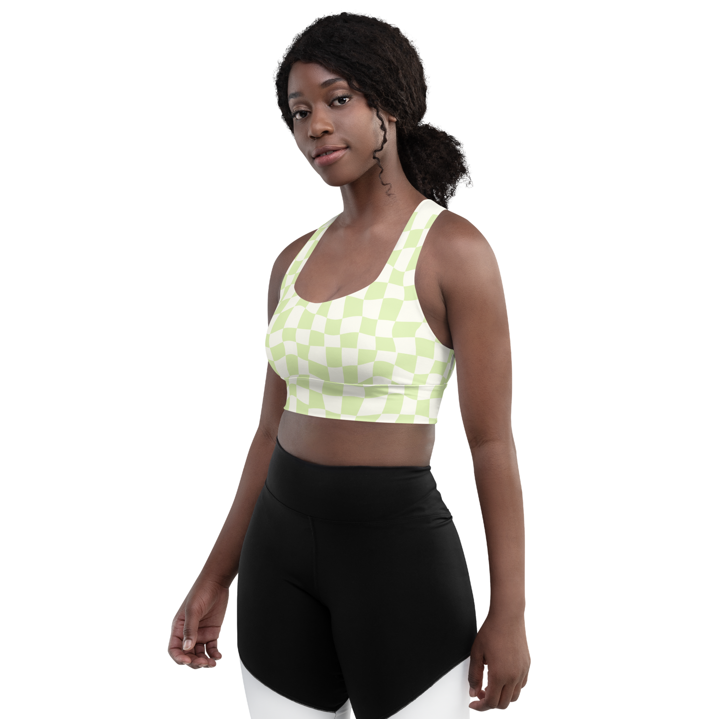 Lime Checkered Longline Sports Bra