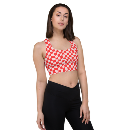 Red Checkered Longline Sports Bra