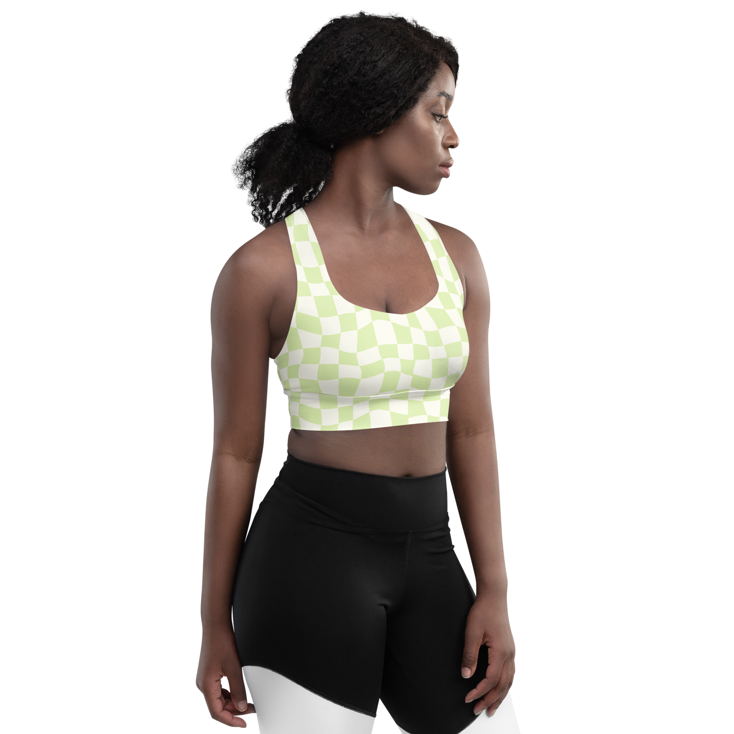 Lime Checkered Longline Sports Bra