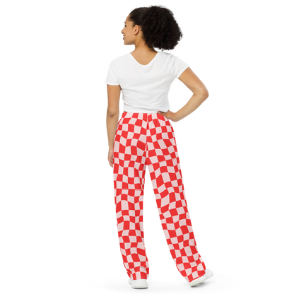 Red Checkered Wide Leg Pants