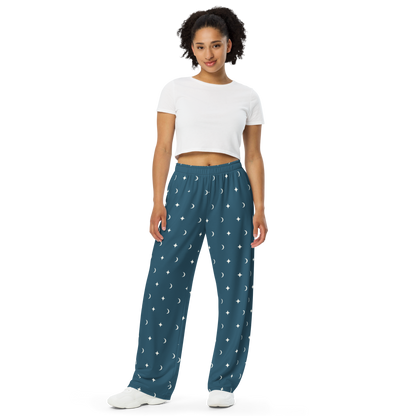 Teal Star Wide Leg Pants