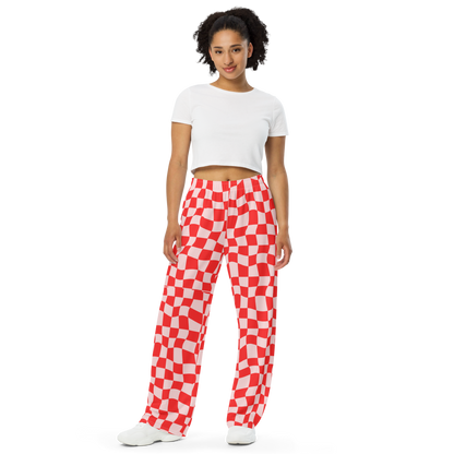 Red Checkered Wide Leg Pants