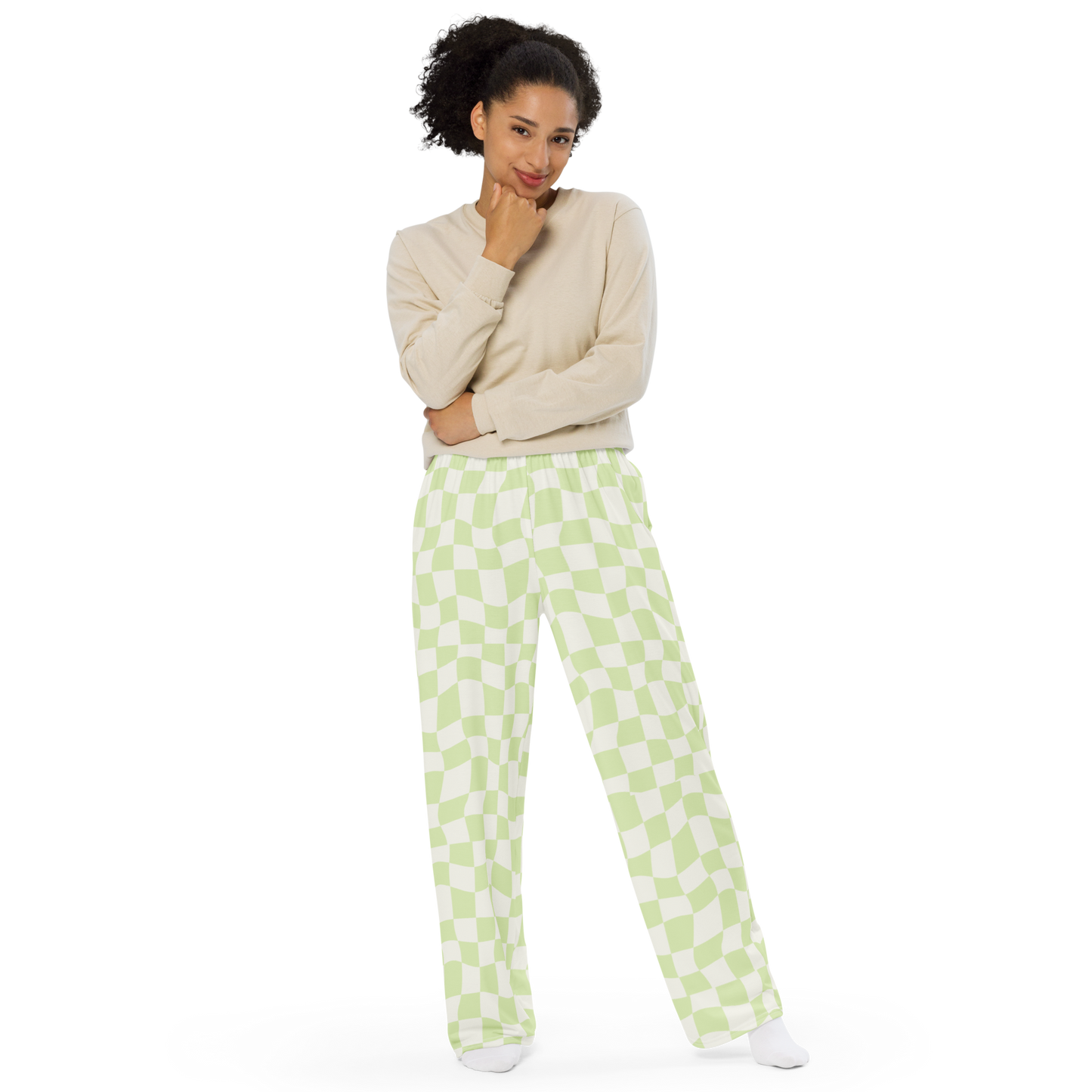 Lime Checkered Wide Leg Pants