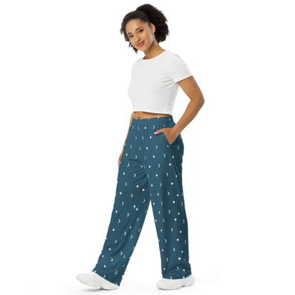 Teal Star Wide Leg Pants