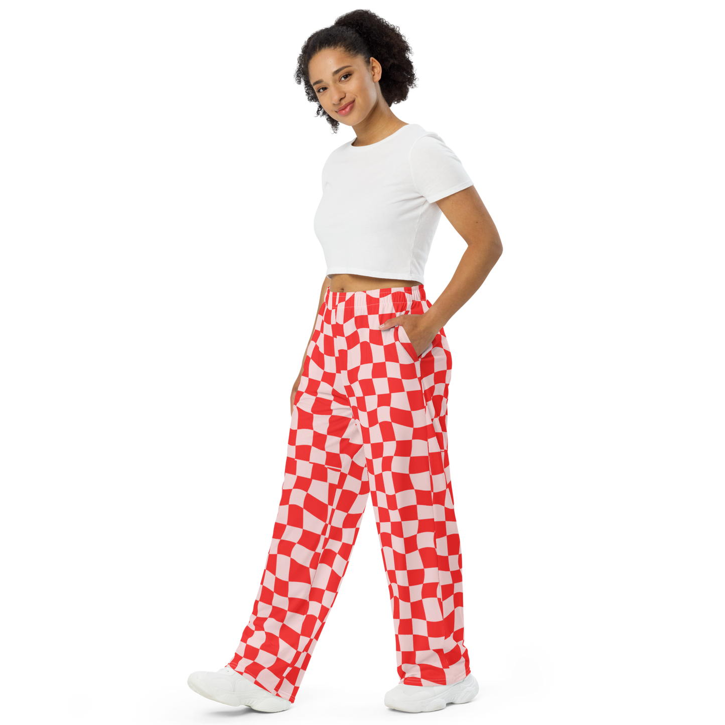 Red Checkered Wide Leg Pants