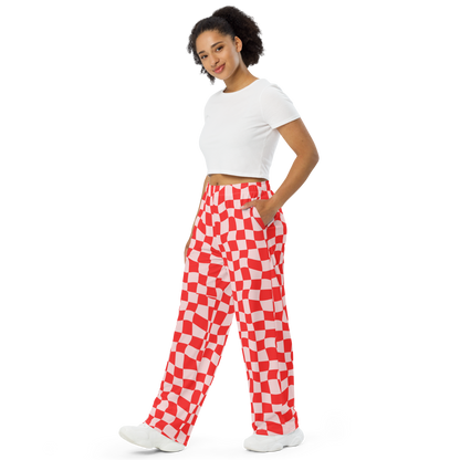 Red Checkered Wide Leg Pants