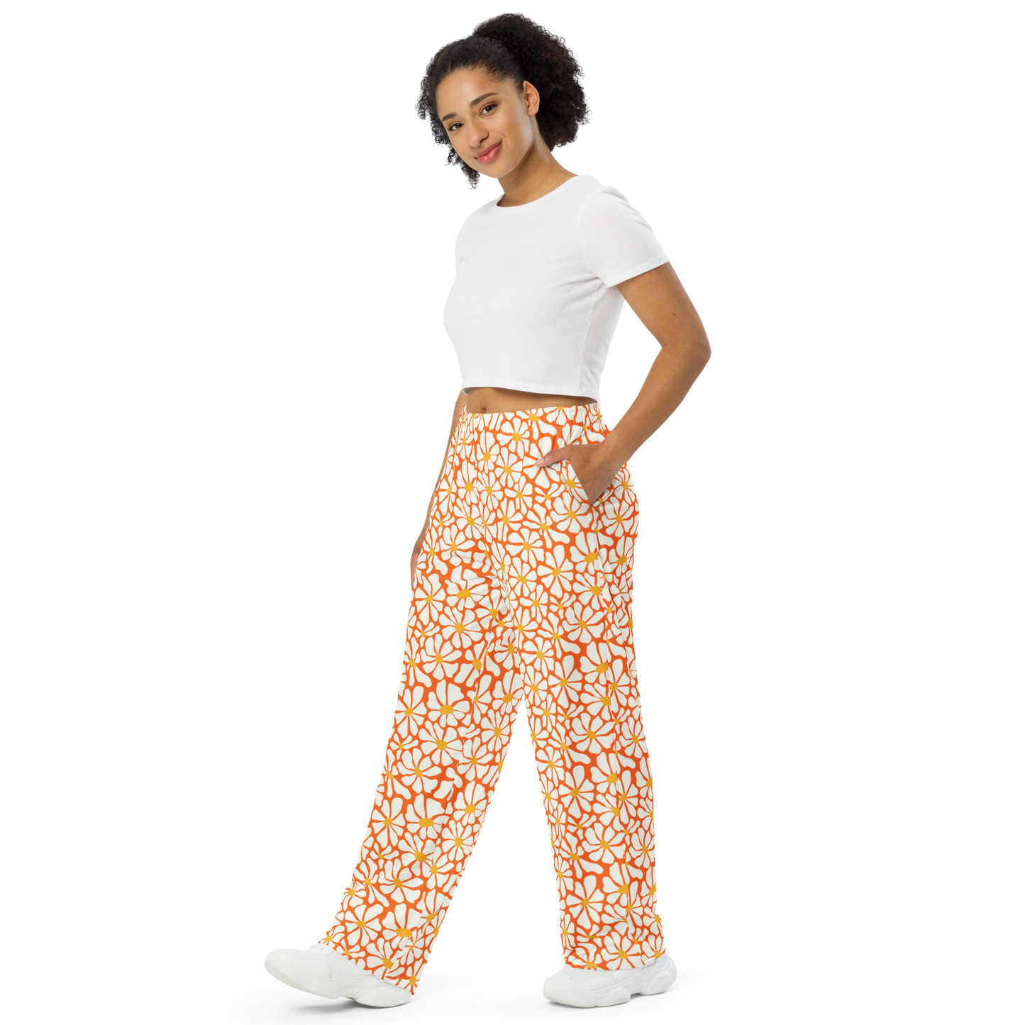 Orange Daisy Wide Leg Pants