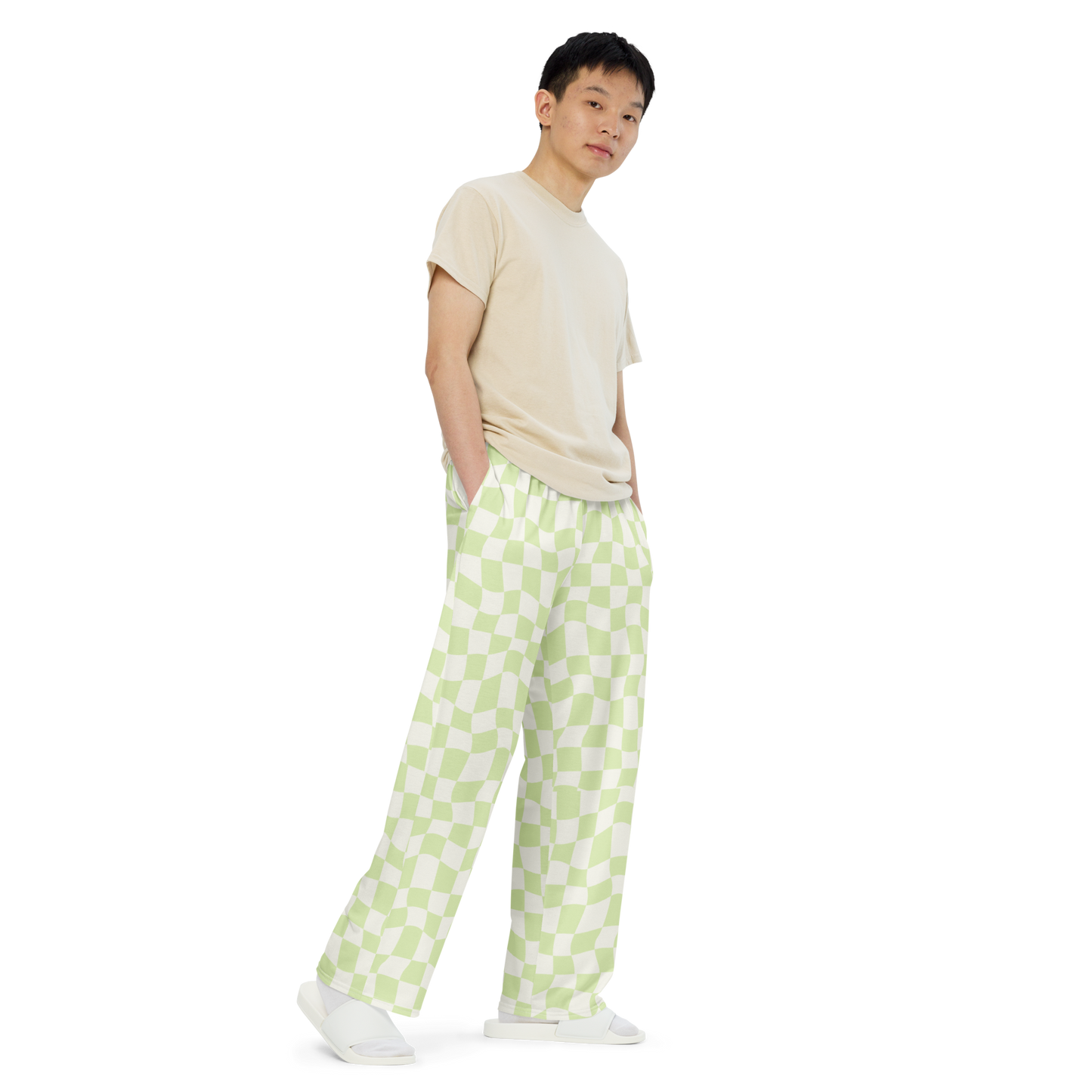 Lime Checkered Wide Leg Pants