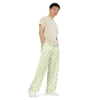 Lime Checkered Wide Leg Pants