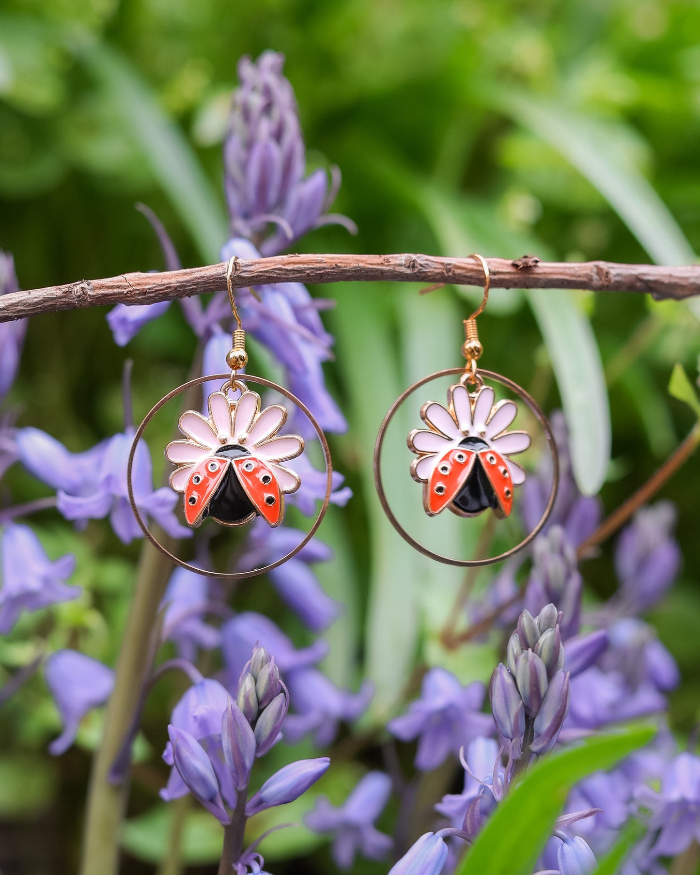 Lady Bug Fairycore Earrings Fairy Fae Daisy Lover Gift Cottagecore Jewelry Mystical Garden Earrings Aesthetic Gardening Earrings