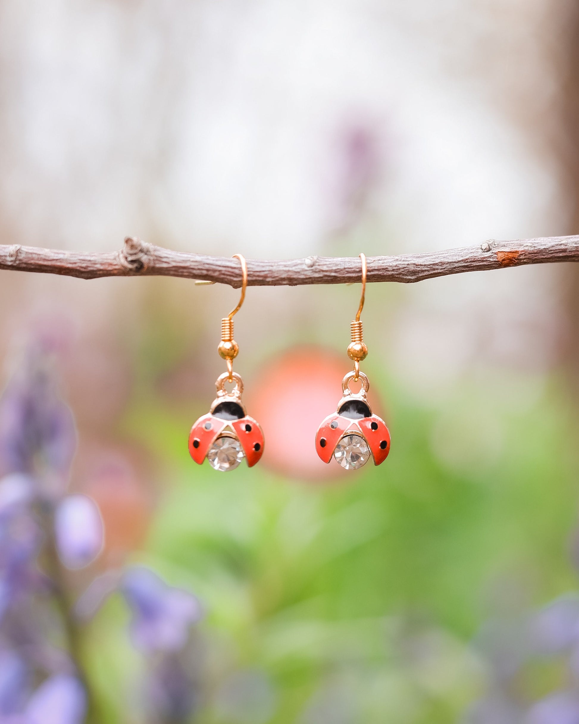 Lady Bug Fairycore Earrings Fairy Fae Daisy Lover Gift Cottagecore Jewelry Mystical Garden Earrings Aesthetic Gardening Earrings